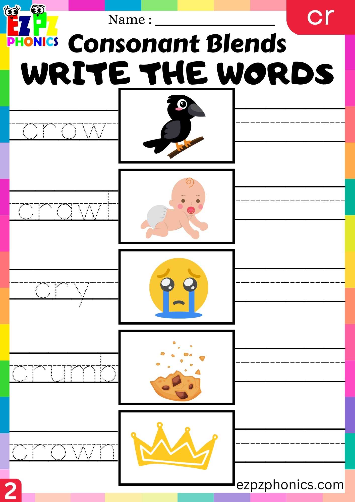 Group2 CR Words Write The Words Phonics Consonant Blends Worksheet